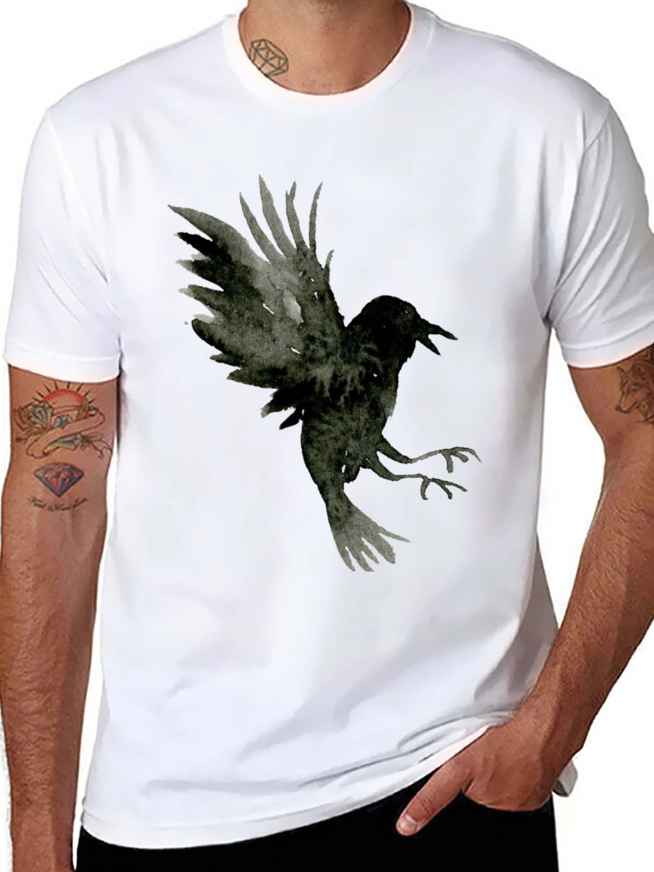 Raven Graphic Tee - Dark Bird Print T-Shirt