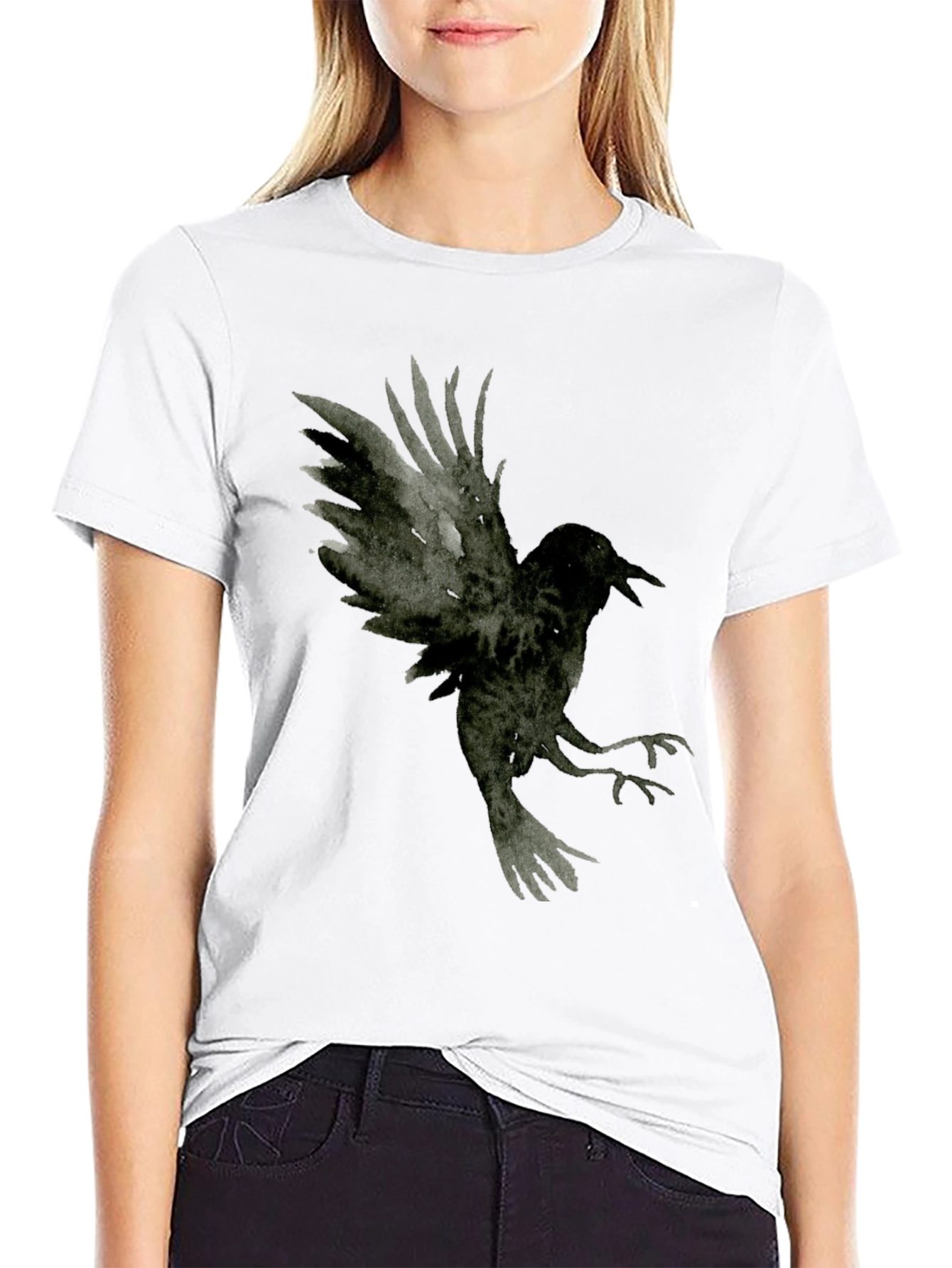 Raven Graphic Tee - Dark Bird Print T-Shirt