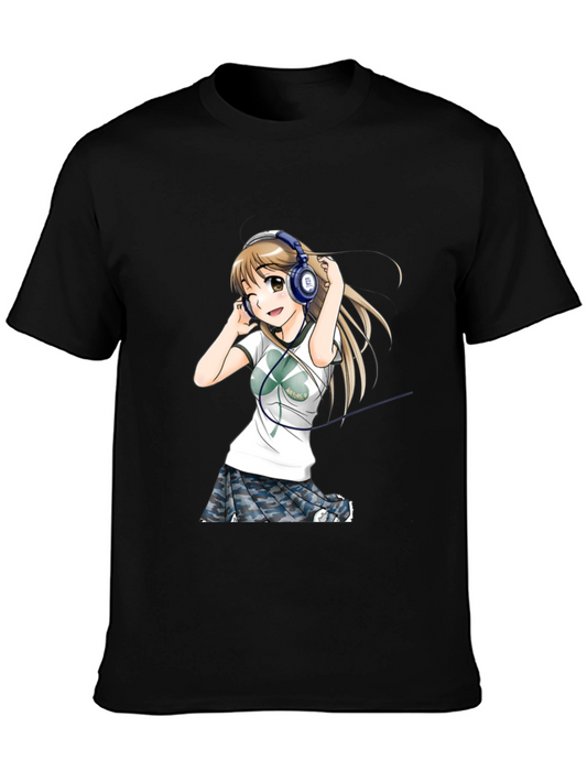 Anime Girl Headphones Graphic T-Shirt