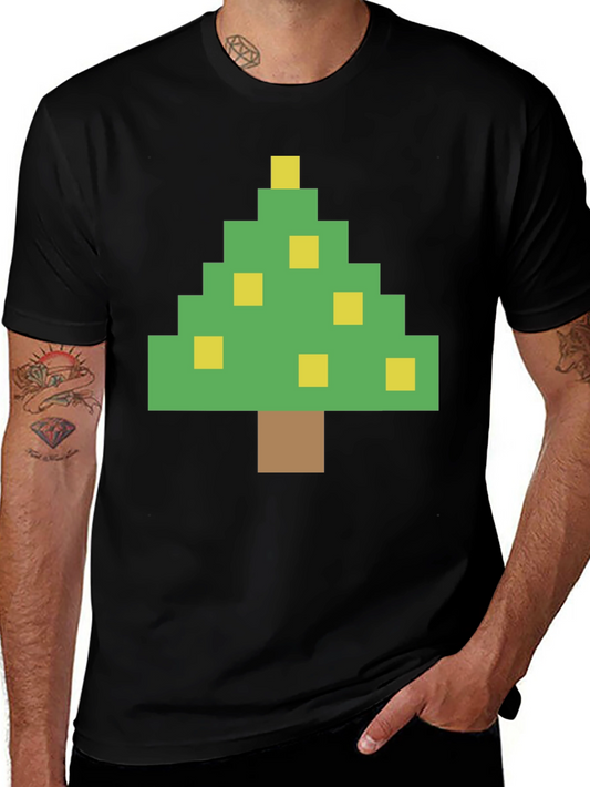 Pixelated Christmas Tree Graphic Tee - Holiday Style!