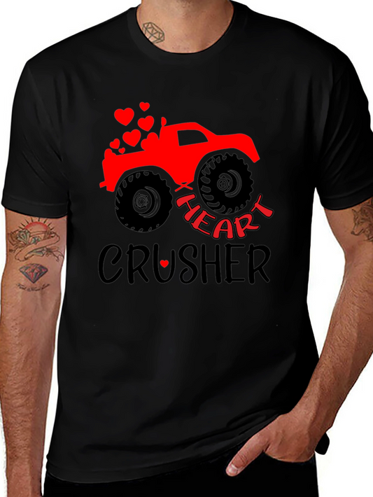 Heart Crusher Valentines Day Monster Truck Graphic Tee