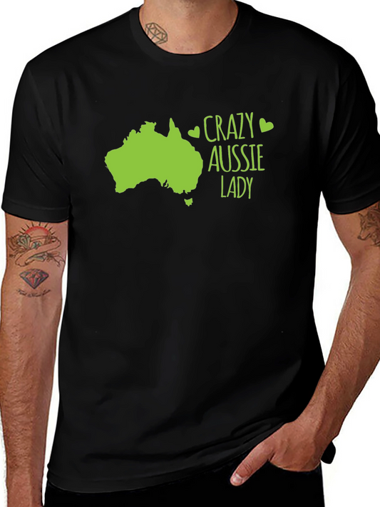 Crazy Aussie Lady Black T-Shirt - Australia Map Design