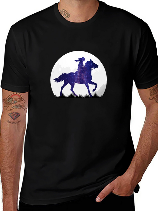 Equestrian Moon Mens Black Graphic Tee