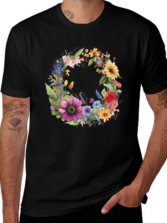 Floral Wreath Graphic Tee - Stylish Black T-Shirt