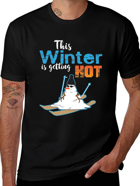 Funny Melting Snowman Skiing T-Shirt