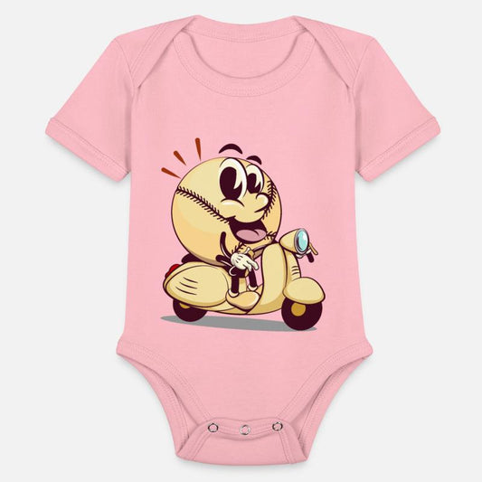 baseball cartoon riding a scooter