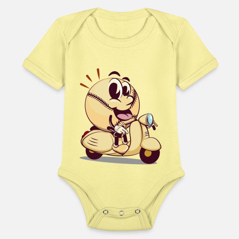 baseball cartoon riding a scooter