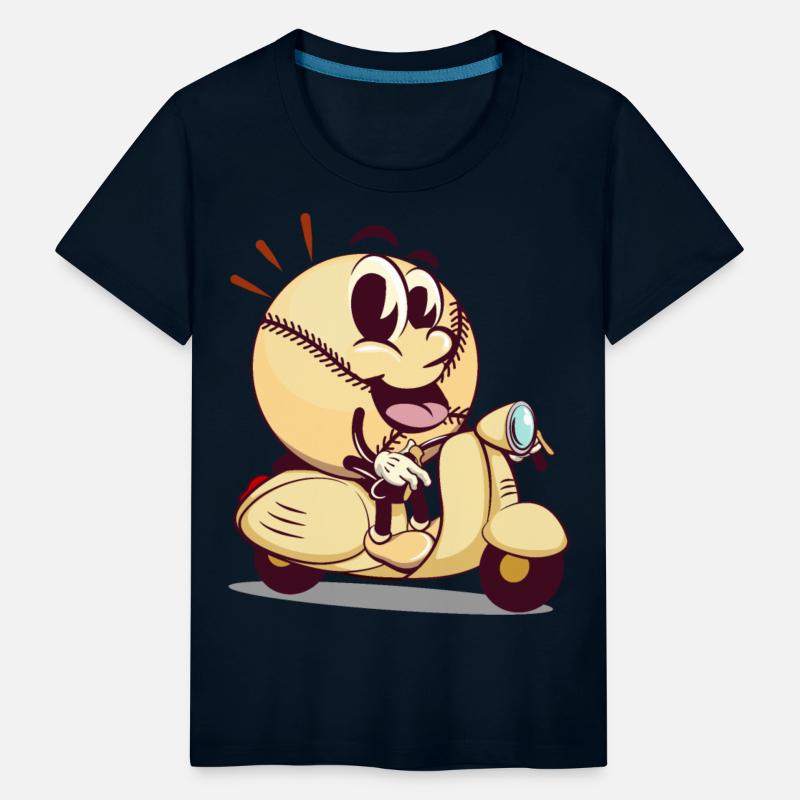 baseball cartoon riding a scooter