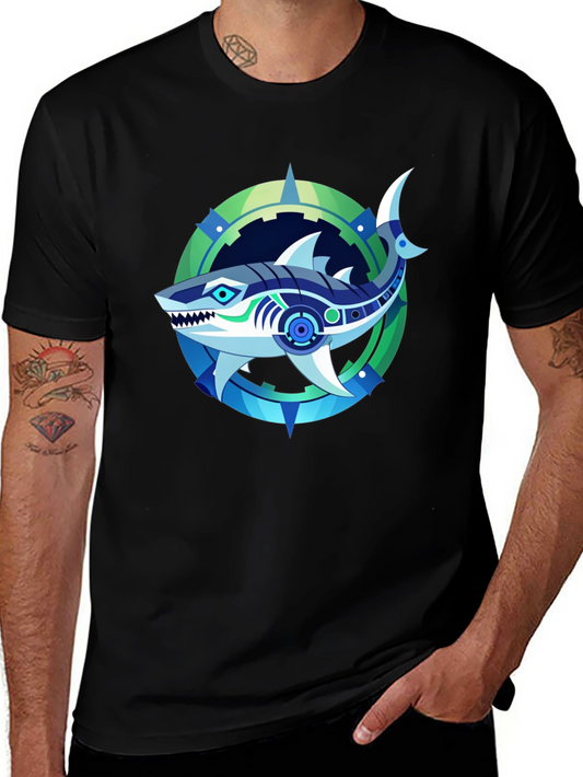 Cyber Shark Graphic Black T-Shirt