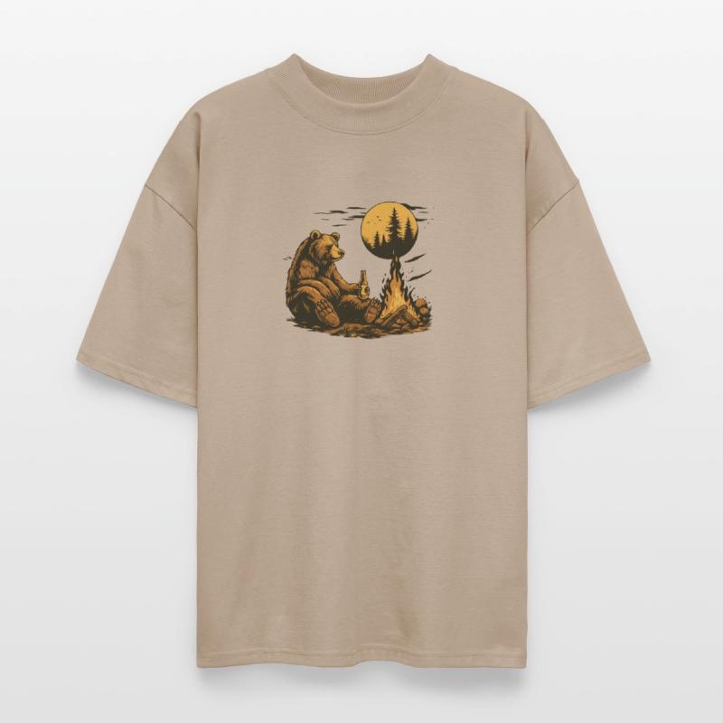 Bear by Campfire – Vintage Moonlit Forest Design