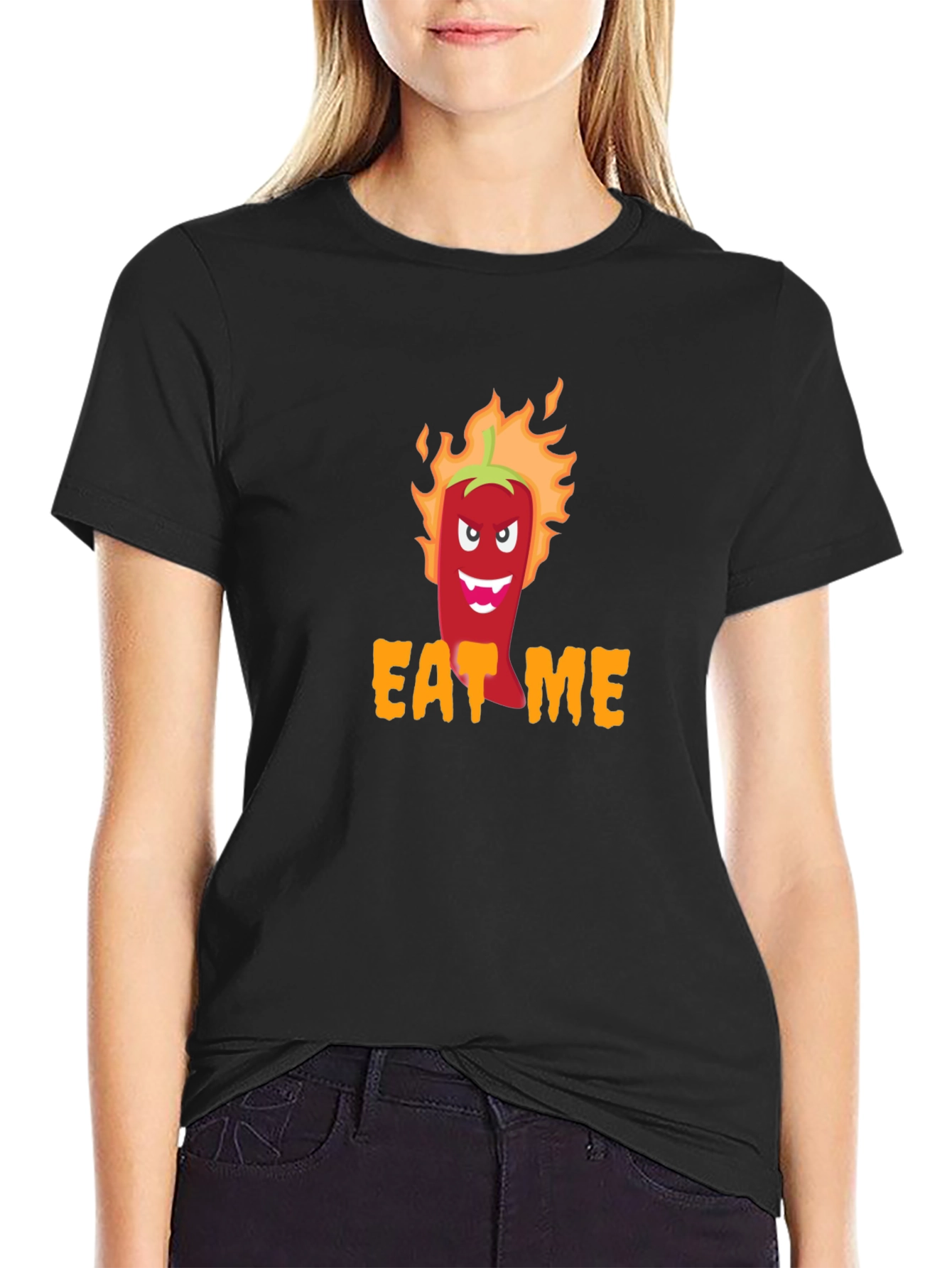 Eat Me Spicy Pepper Graphic Tee - Black T-Shirt