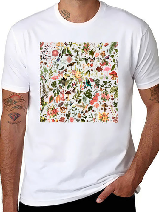 Floral & Fauna Print Mens Tee - Unique Style
