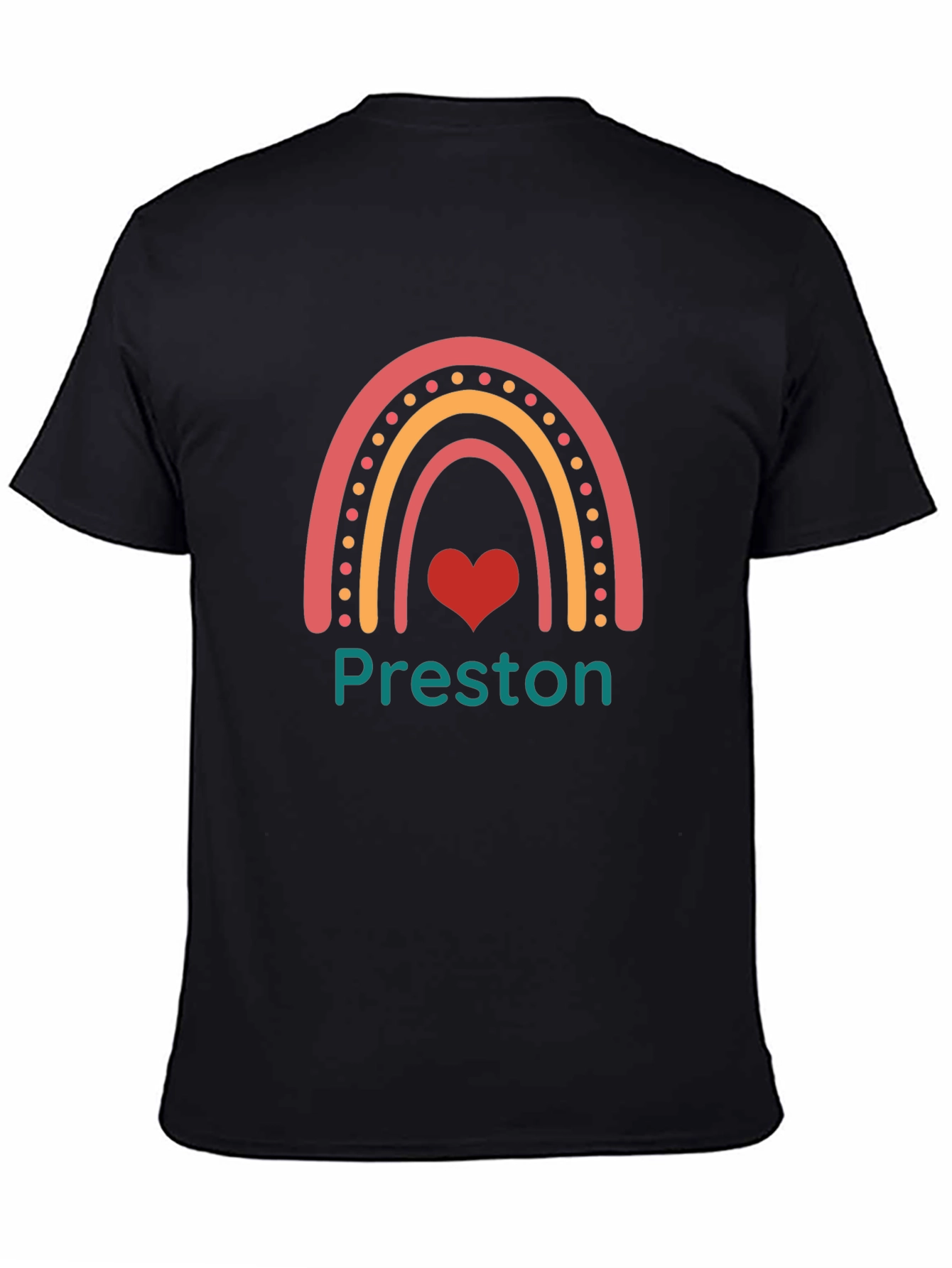 Personalized Rainbow Heart Black T-Shirt