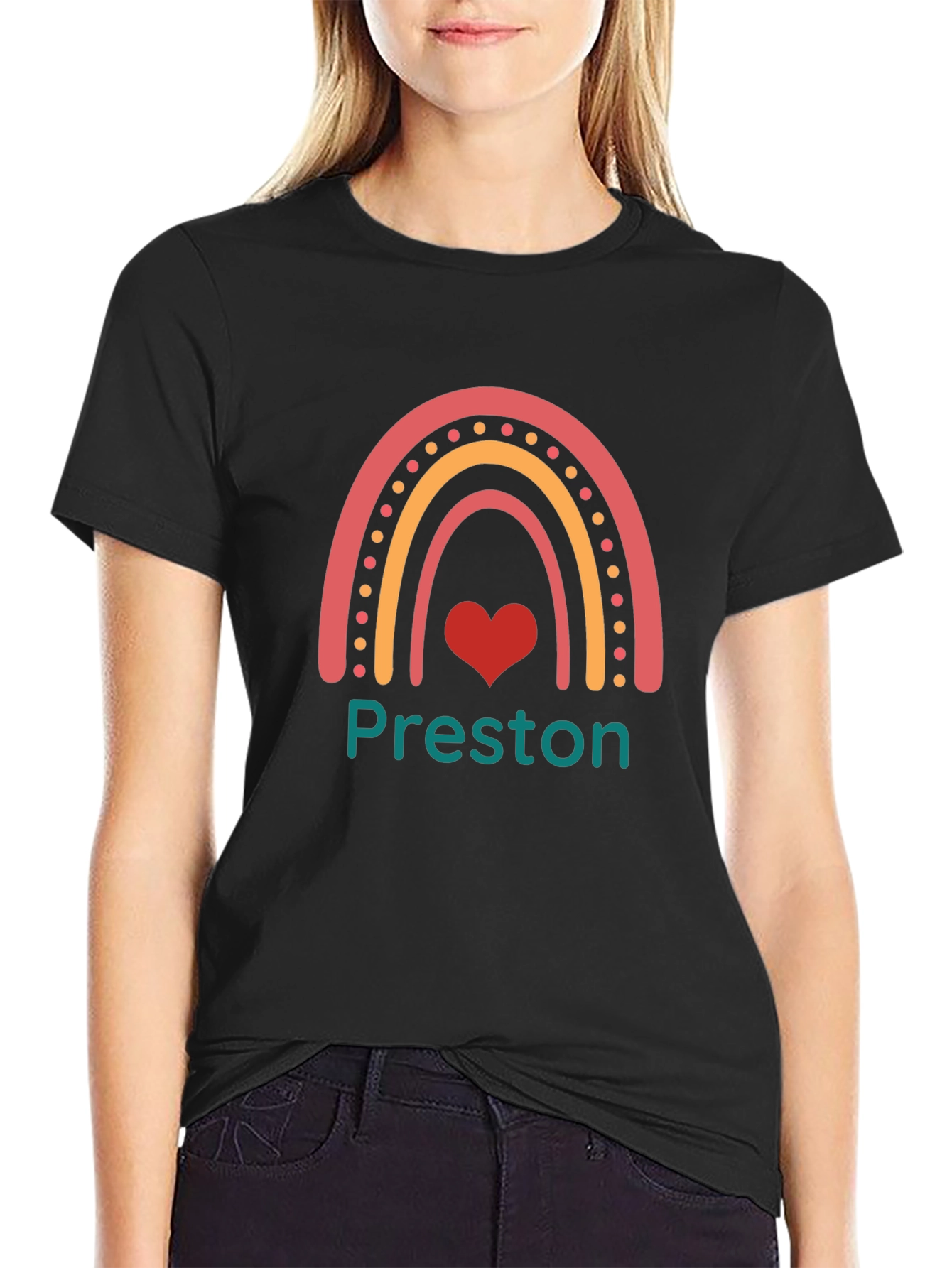 Personalized Rainbow Heart Black T-Shirt