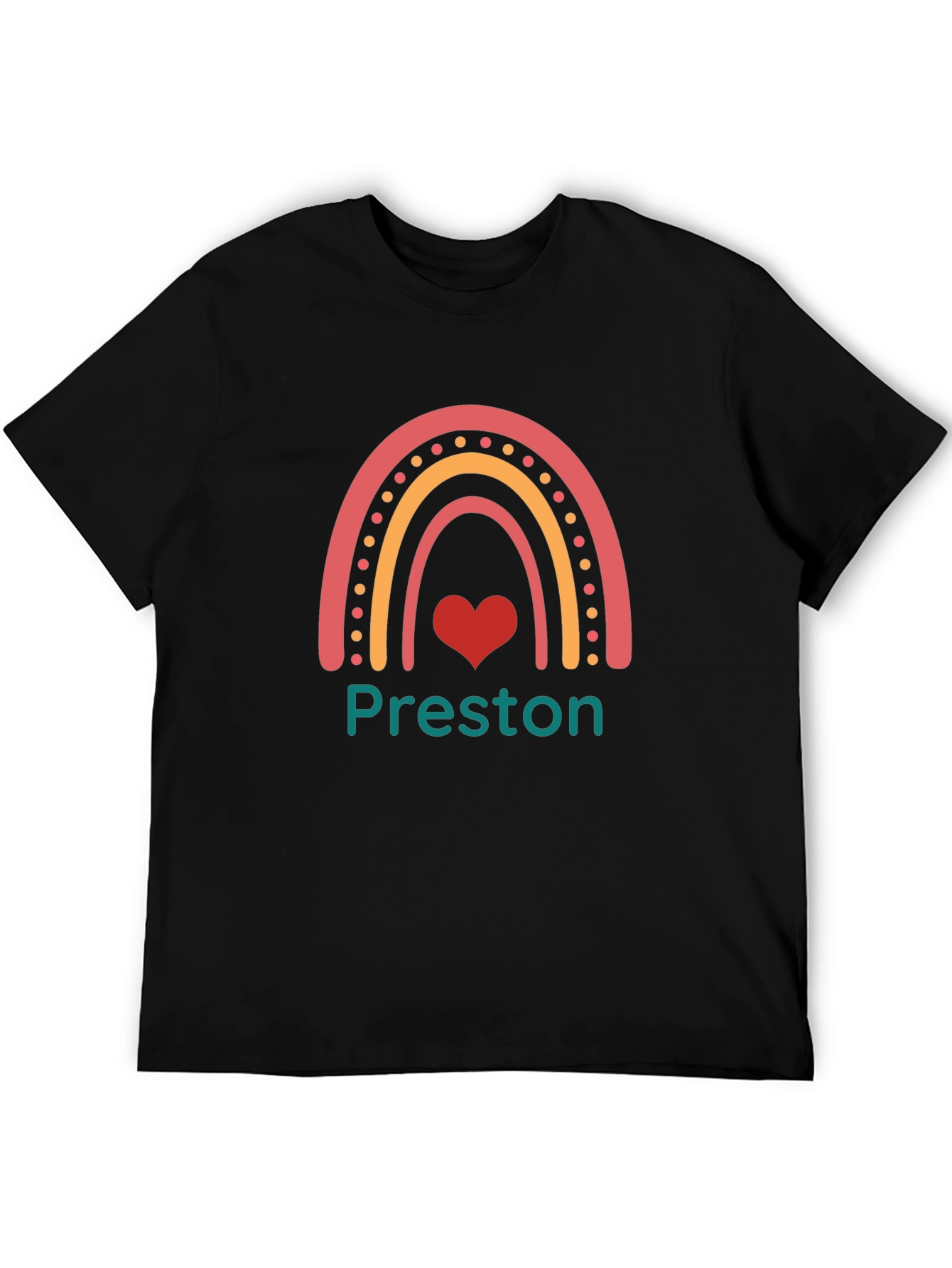 Personalized Rainbow Heart Black T-Shirt