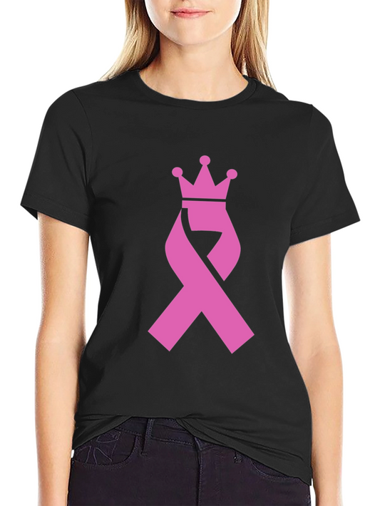 Pink Ribbon Crown Graphic Tee - Black