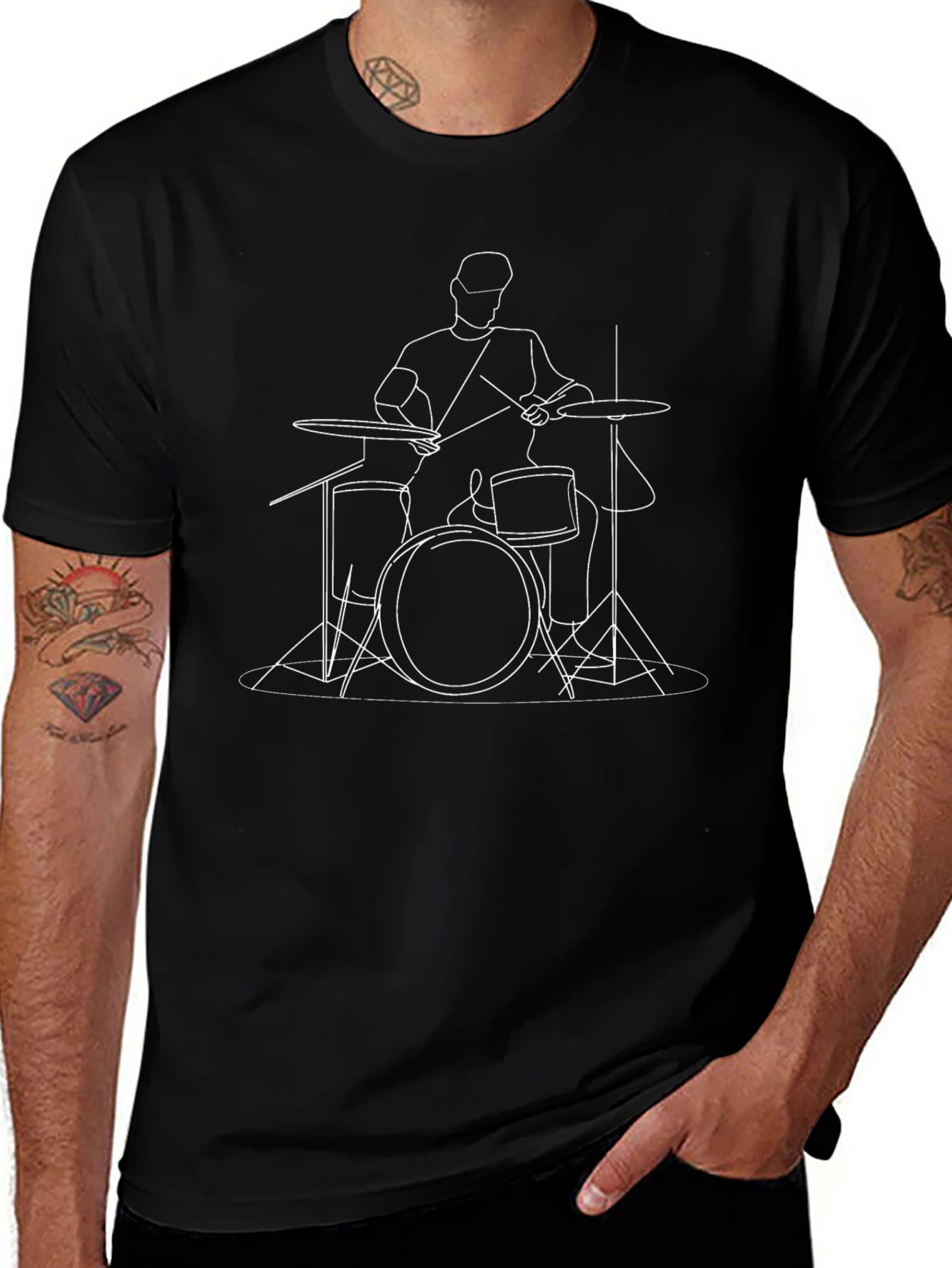 Drummer Line Art T-Shirt