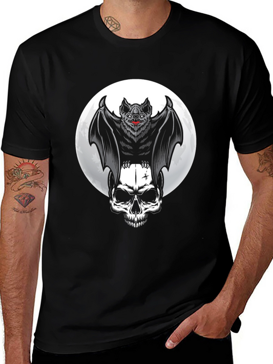 Bat & Skull Graphic T-Shirt - Gothic Halloween