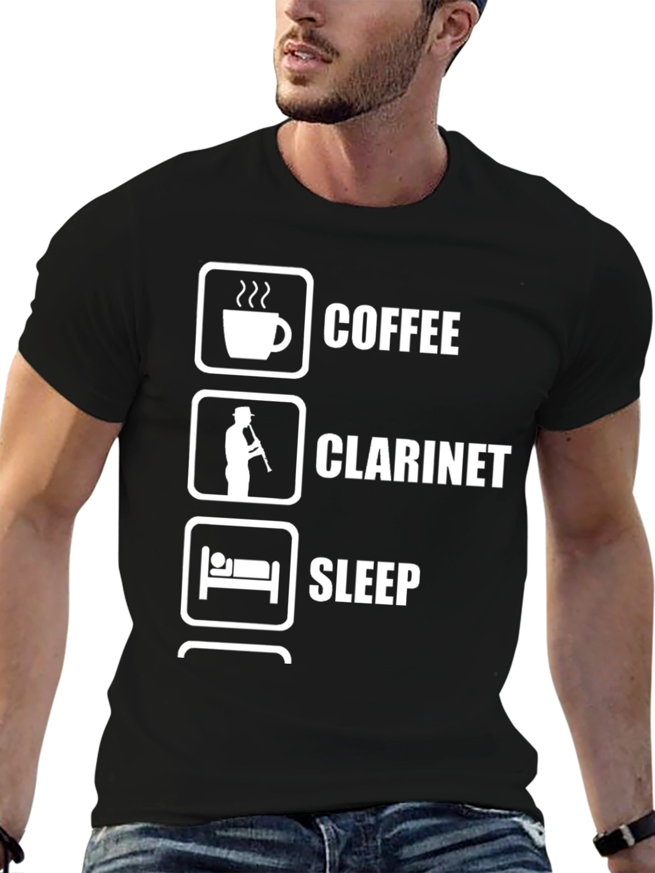 Coffee Clarinet Sleep Black Graphic T-Shirt