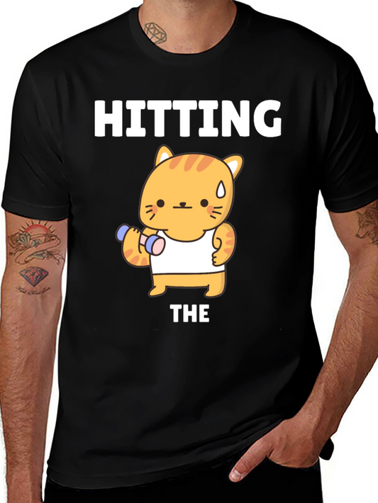 Hitting The Gym Cat Black T-Shirt