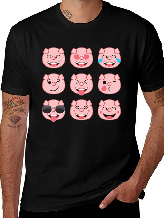 Pig Emoji T-Shirt - Black Cotton Crew Neck Tee