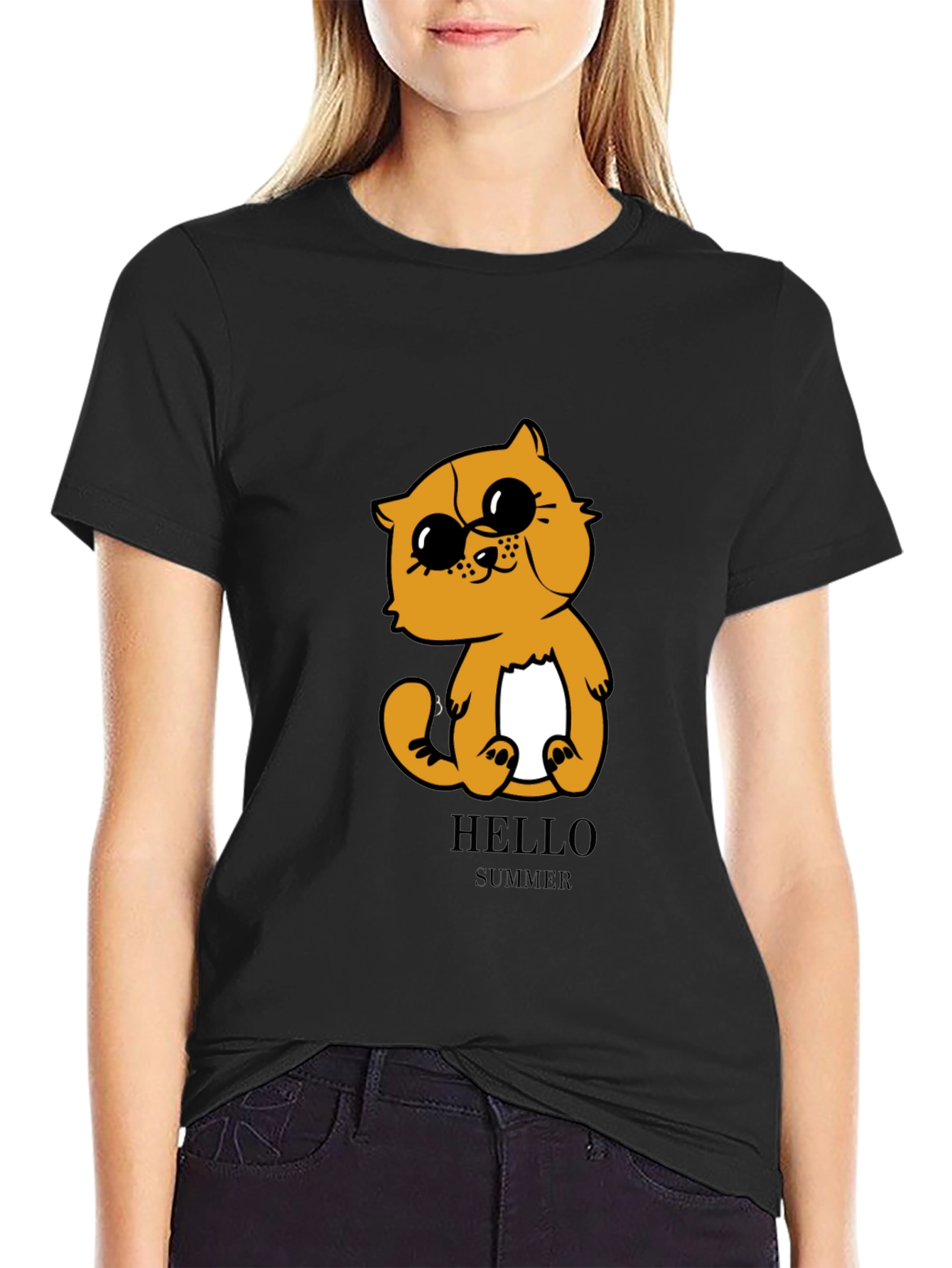 Cute Cartoon Cat T-Shirt - Hello Summer Style