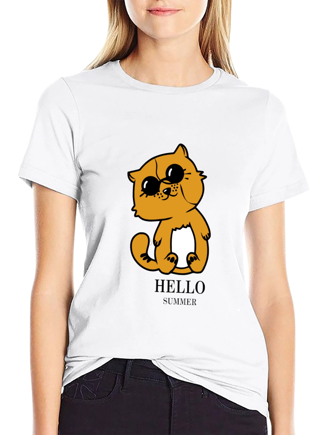 Cute Cartoon Cat T-Shirt - Hello Summer Style