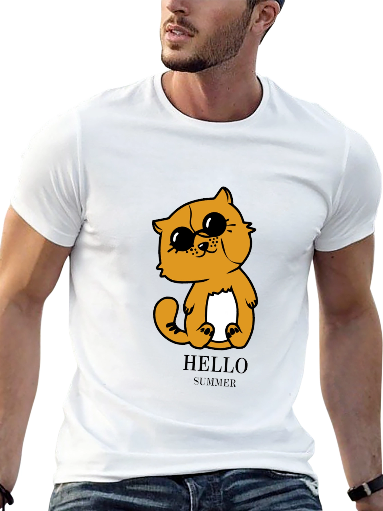 Cute Cartoon Cat T-Shirt - Hello Summer Style