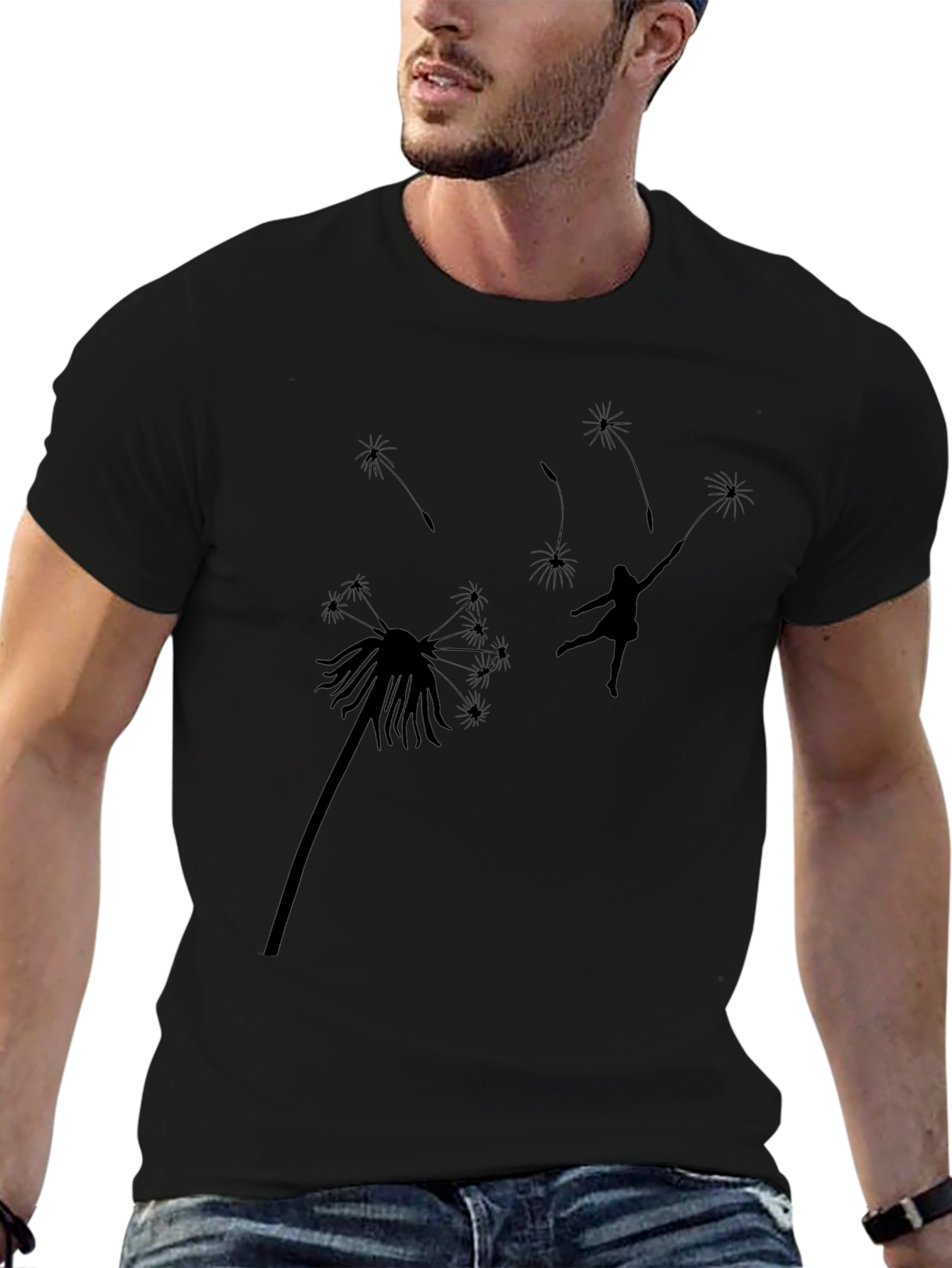 Dandelion Wish Graphic Tee - Black Cotton T-Shirt