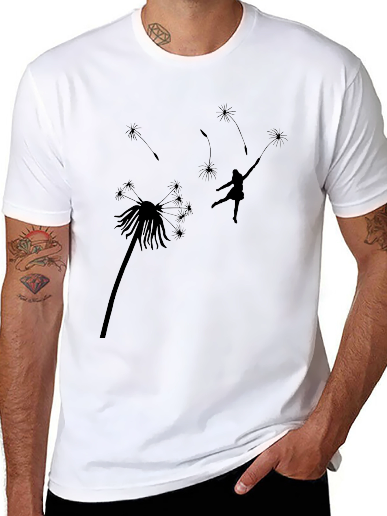 Dandelion Wish Graphic Tee - Black Cotton T-Shirt