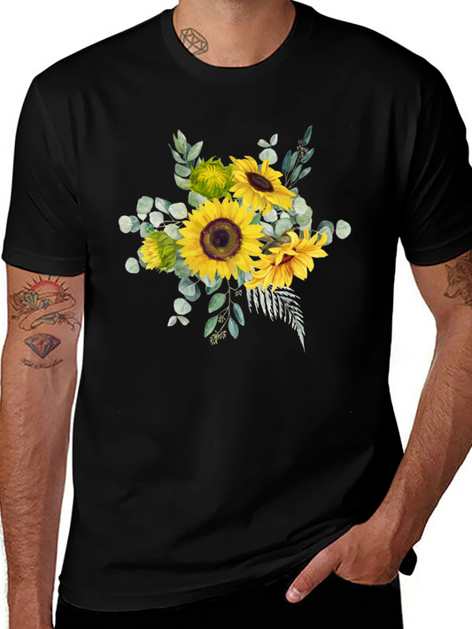 Sunflower Bouquet Graphic Tee - Black Casual T-Shirt