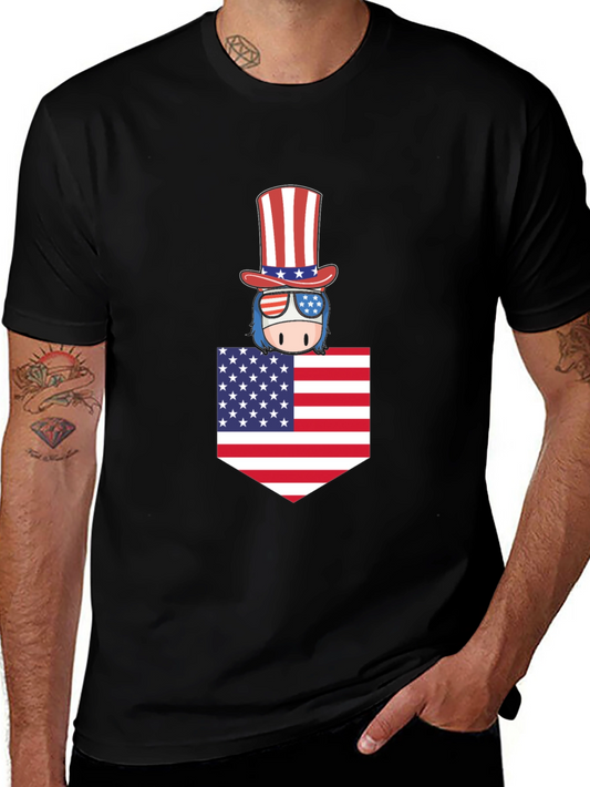 Patriotic Pocket Tee - American Flag Design