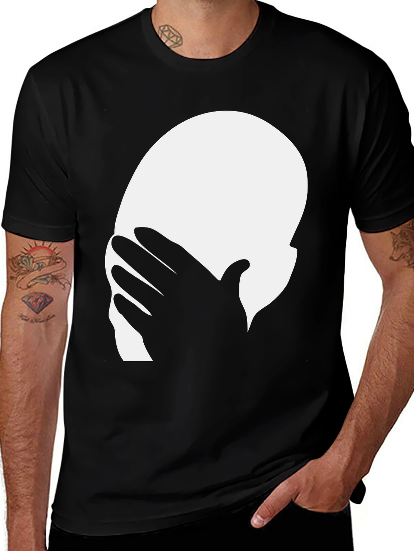 Face Palm Graphic Tee - Black Cotton T-Shirt