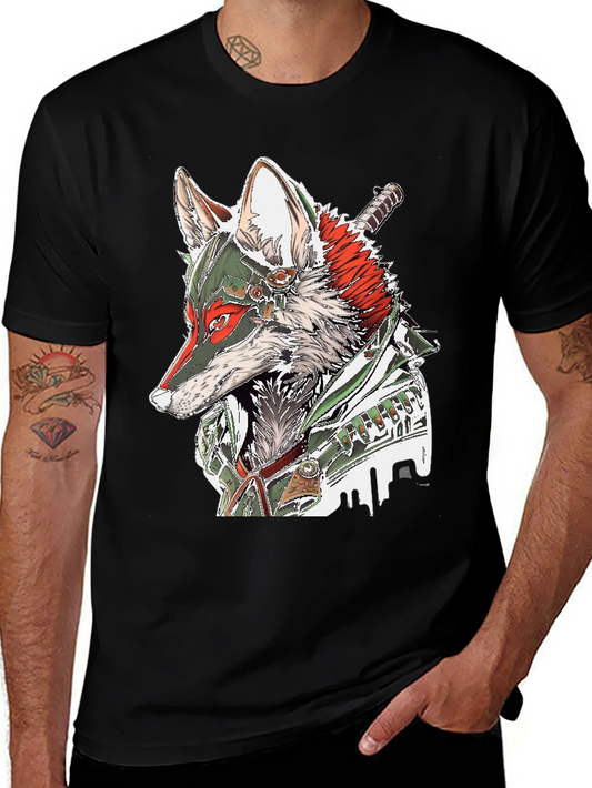 Warrior Wolf Graphic Tee - Black Cotton Blend T-Shirt