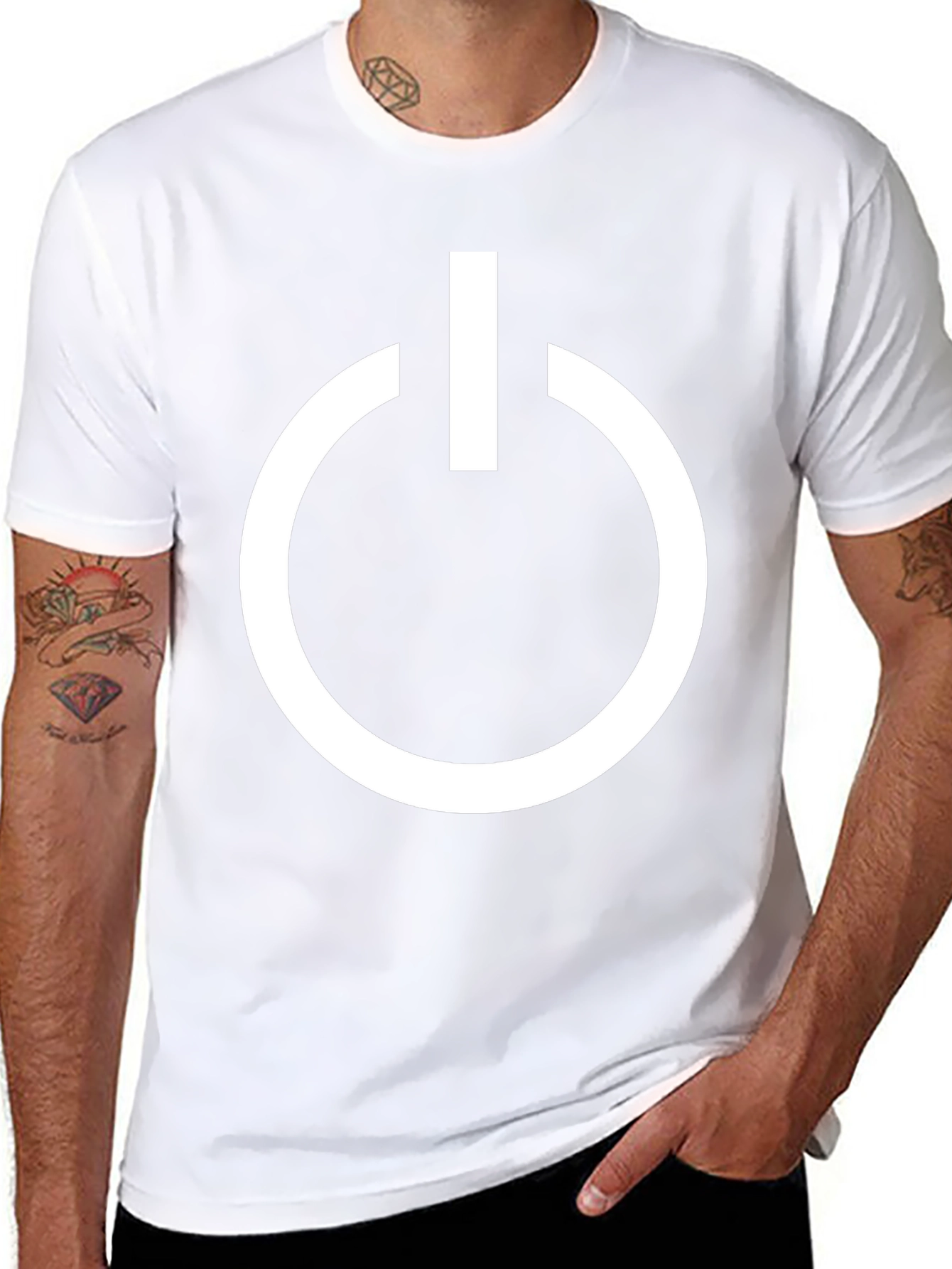 Black T-Shirt with White Power Button Graphic