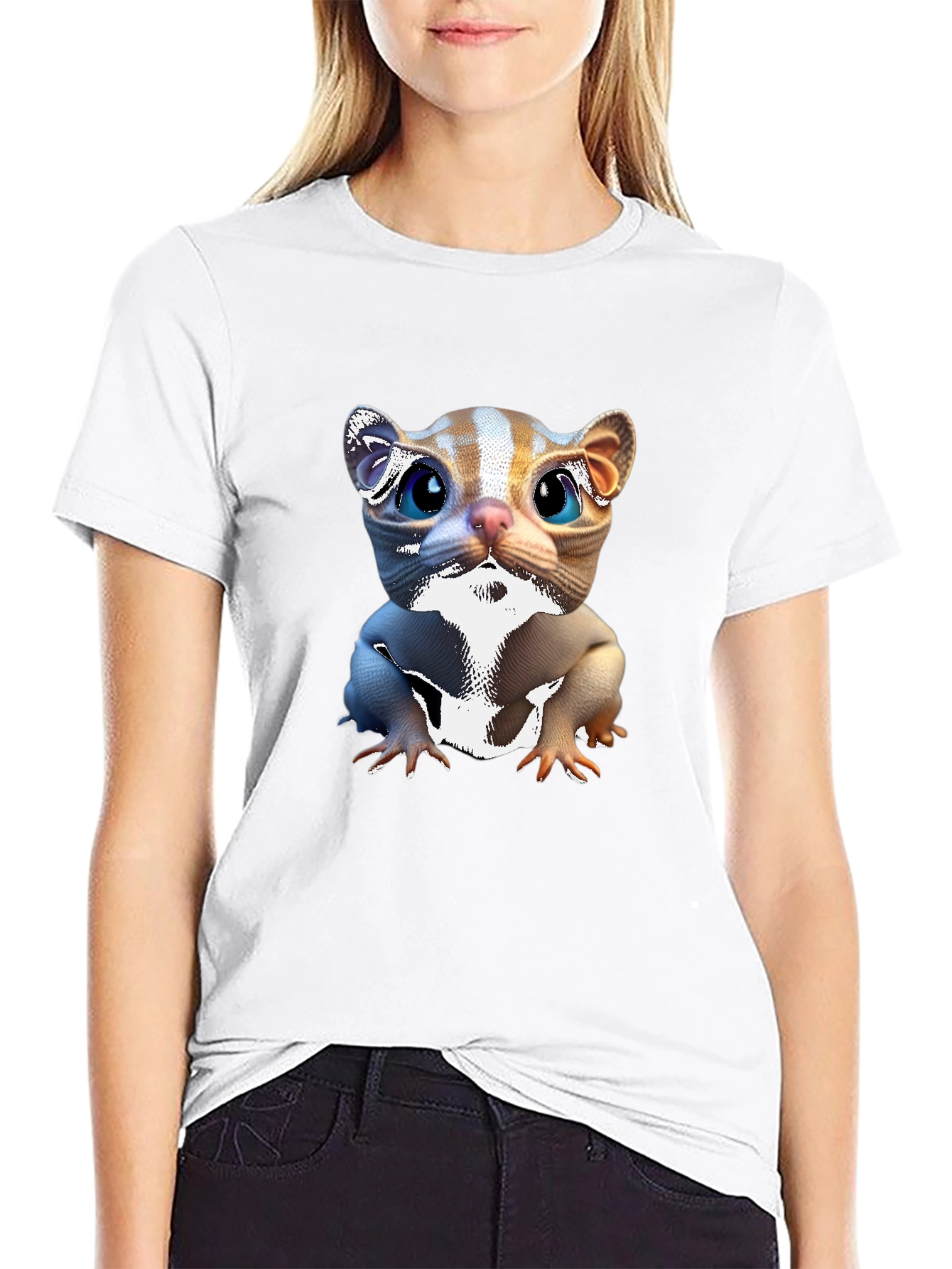 Cute Cartoon Cat Black T-Shirt