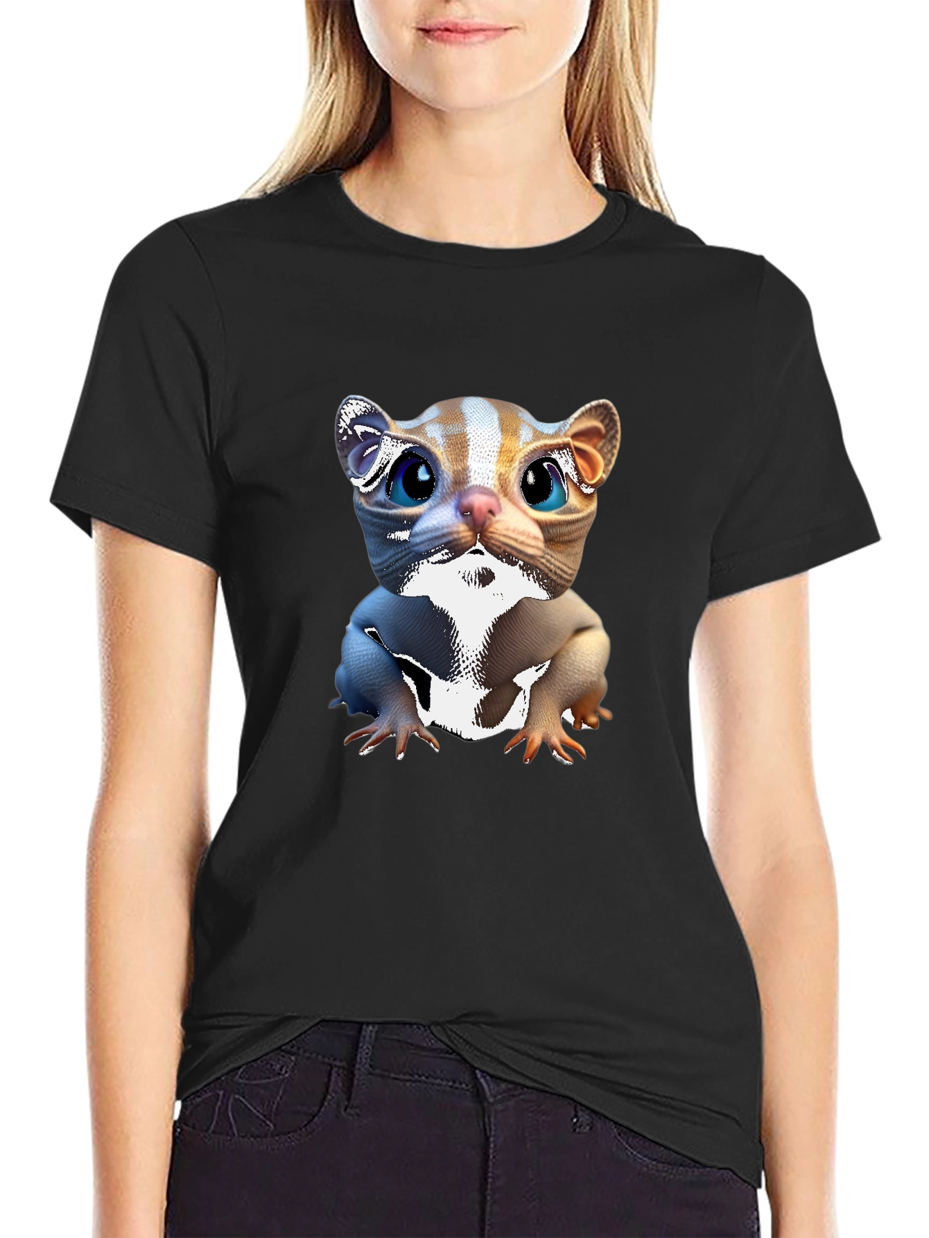 Cute Cartoon Cat Black T-Shirt