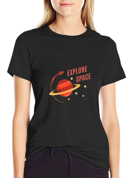 Explore Space Graphic Tee - Black Cotton T-Shirt