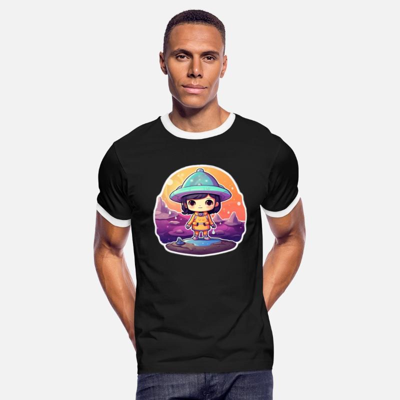 Cartoon Space Explorer Standing on Unknown Planet