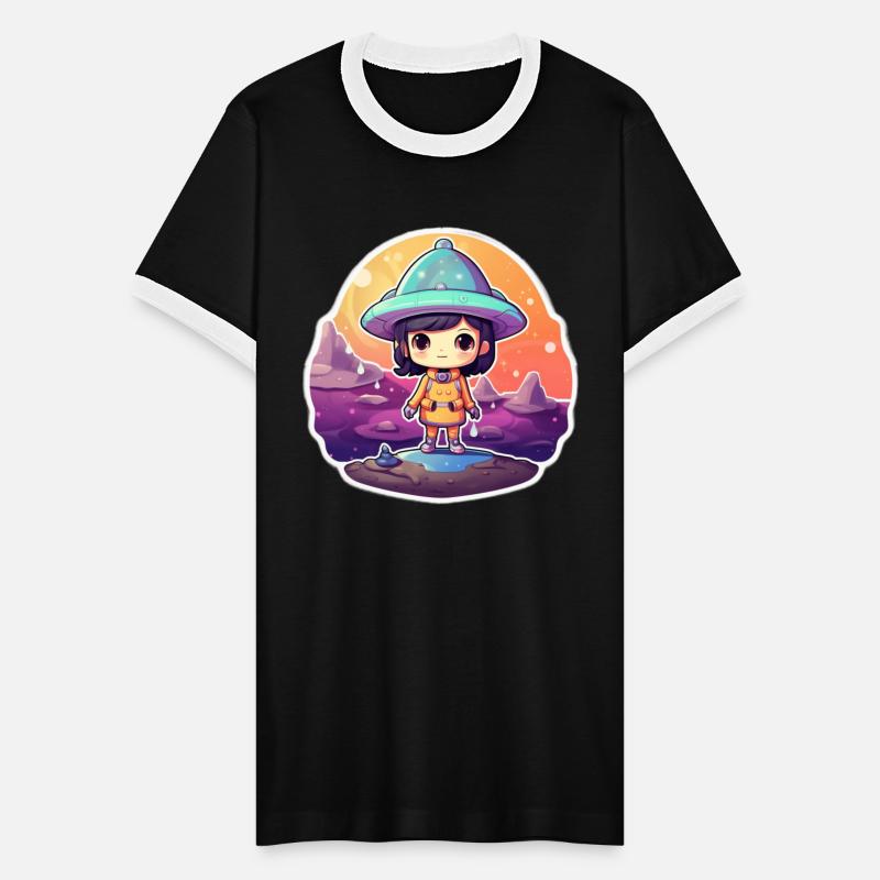 Cartoon Space Explorer Standing on Unknown Planet