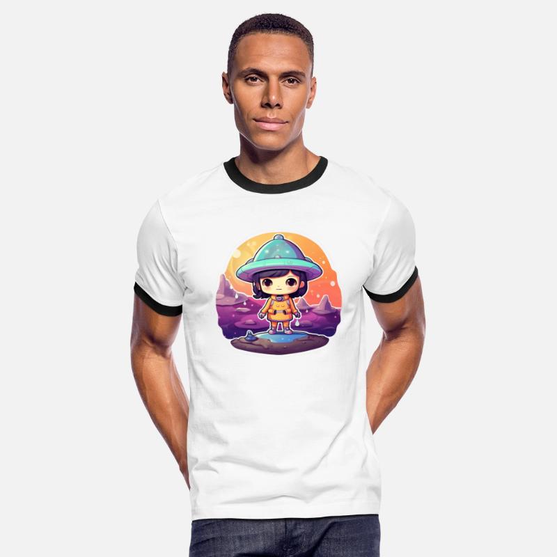 Cartoon Space Explorer Standing on Unknown Planet