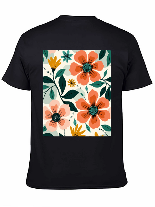 Floral Pattern T-Shirt - Black Cotton Tee