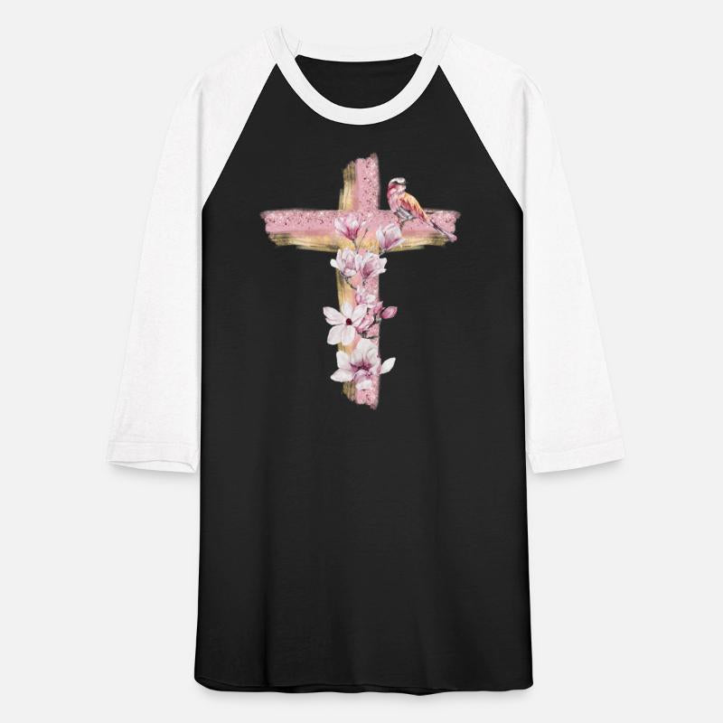 Christian cross with pink magnolias