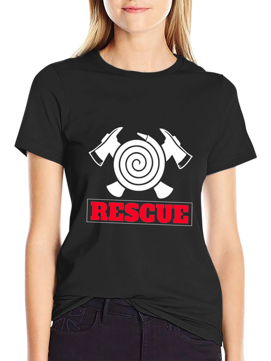 Rescue Firefighter T-Shirt Black Cotton
