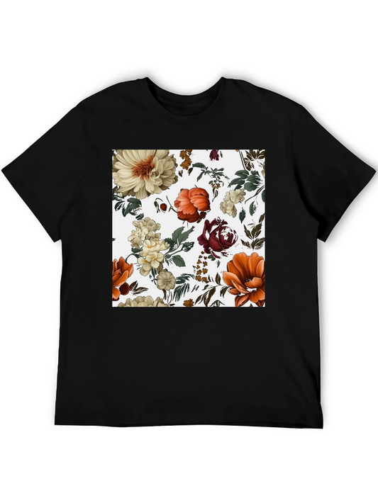 Floral Print Black T-Shirt for Men