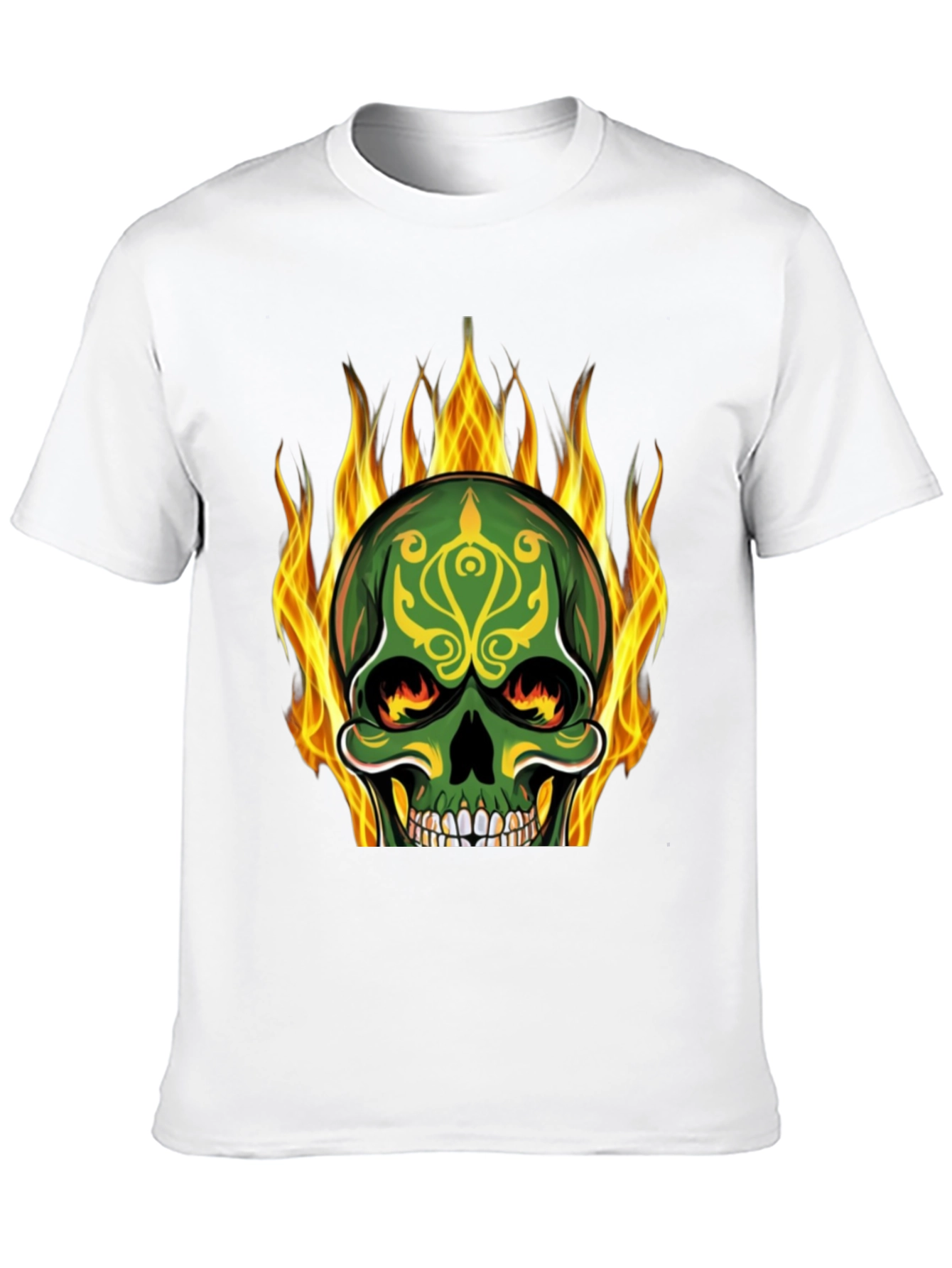 Flaming Skull Graphic Tee - Black Cotton T-Shirt