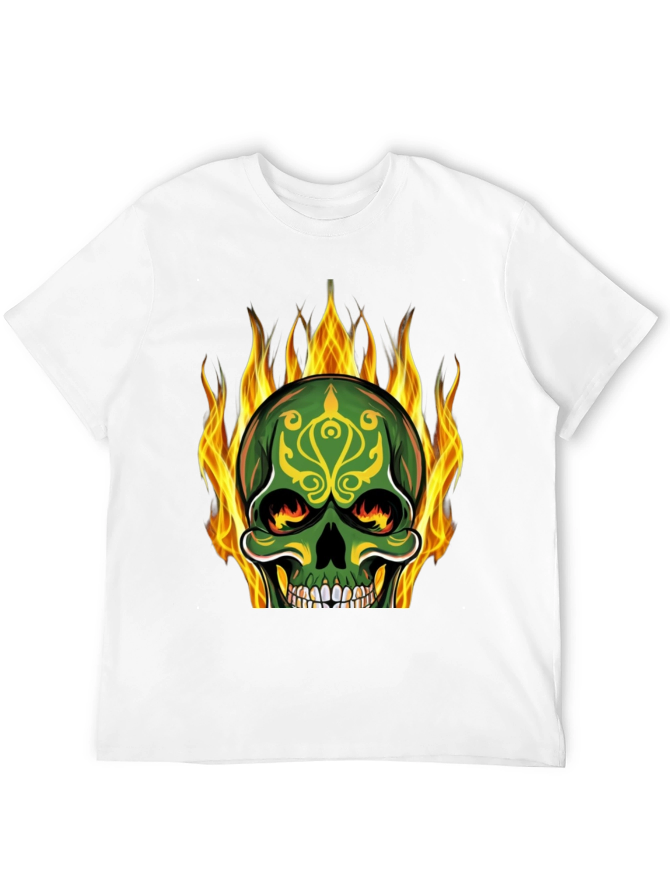 Flaming Skull Graphic Tee - Black Cotton T-Shirt