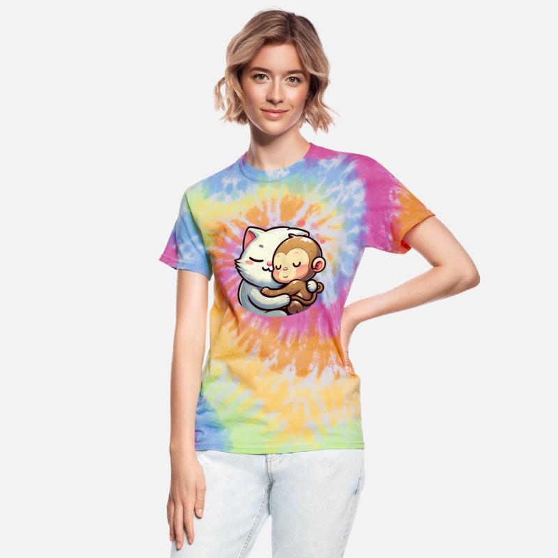 Cuddling Cat And Monkey In Love