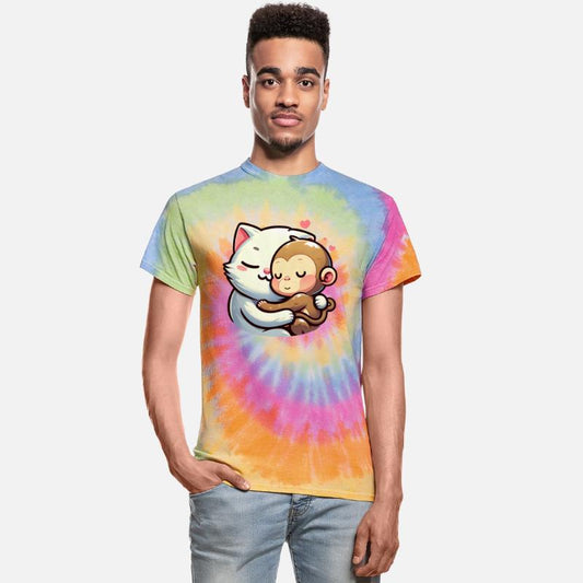 Cuddling Cat And Monkey In Love