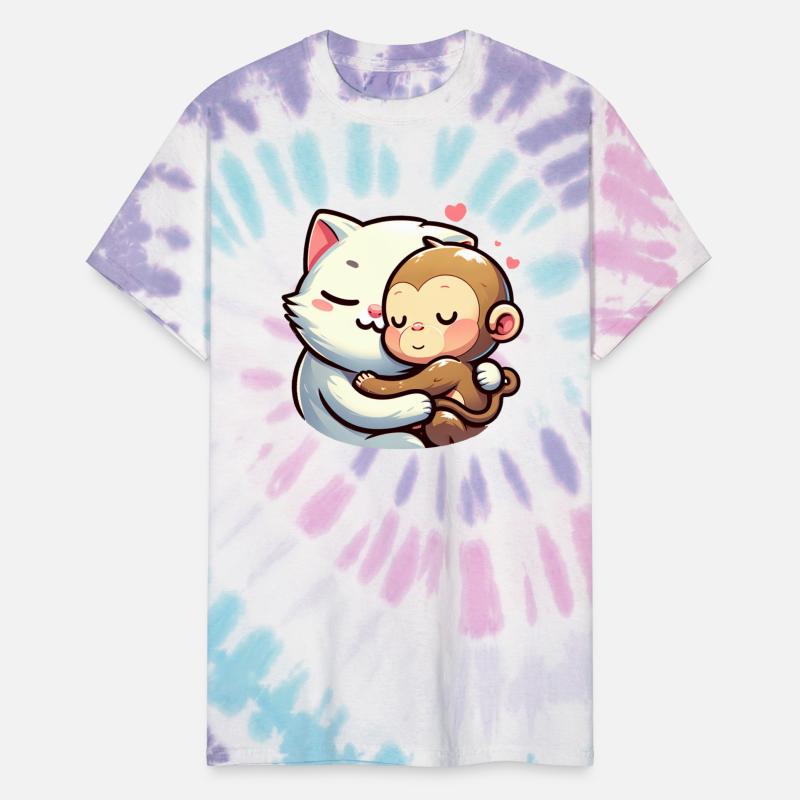 Cuddling Cat And Monkey In Love